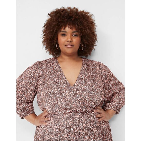 Lane Bryant 3/4 Sleeve Flounce-Hem Midi Dress in floral rose size 26 NWT - Picture 3 of 11